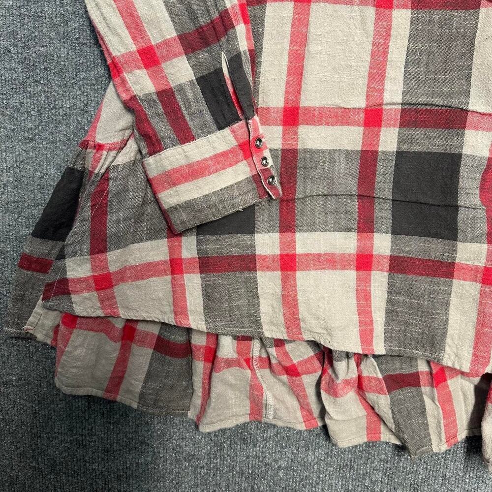 Free People Women’s Preppy in Plaid Ruffle Button-Down Tunic Top Camden Shirt M - Picture 5 of 7